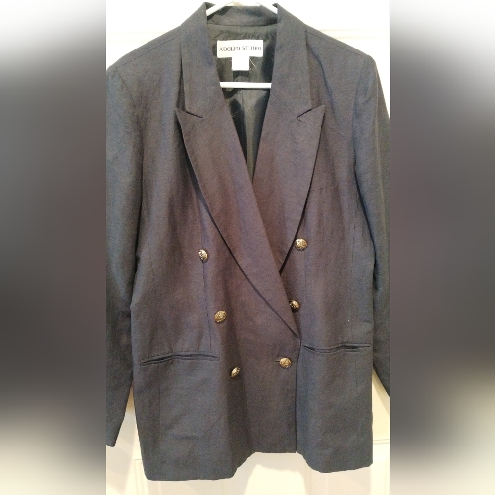 Linen blend double breasted blazer